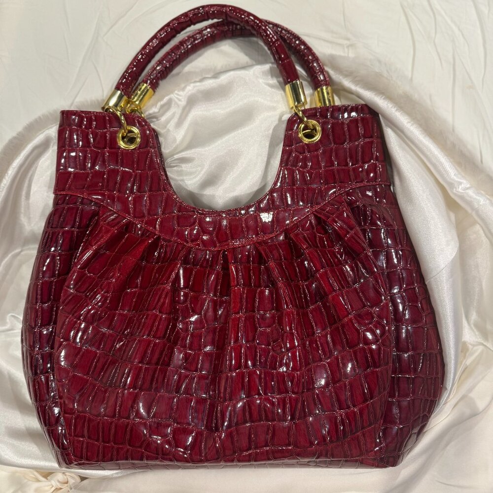 UE Red Faux Crocodile Print Bag W/Gold Hardware